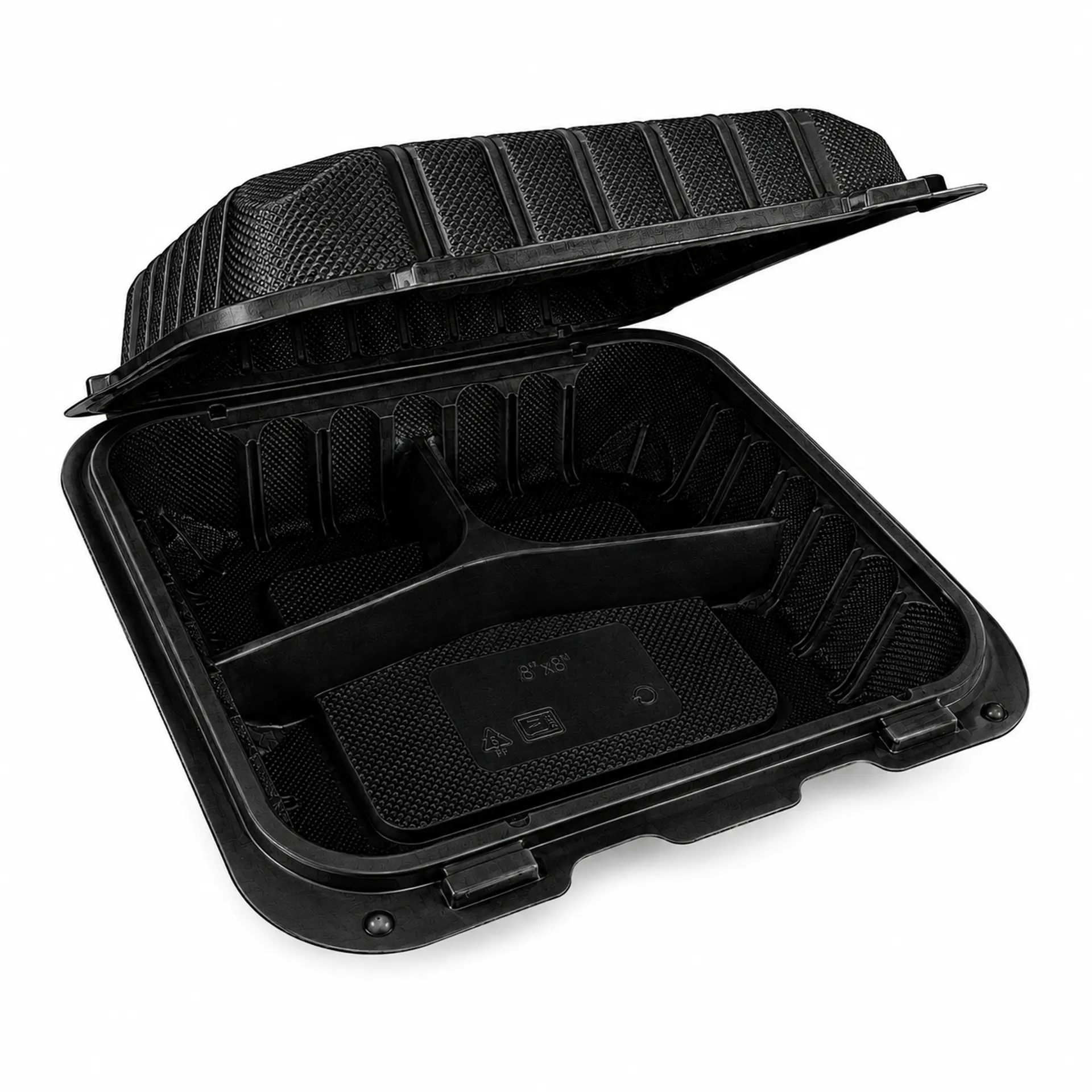 PP Hinged Clamshell 3-Compartment Black