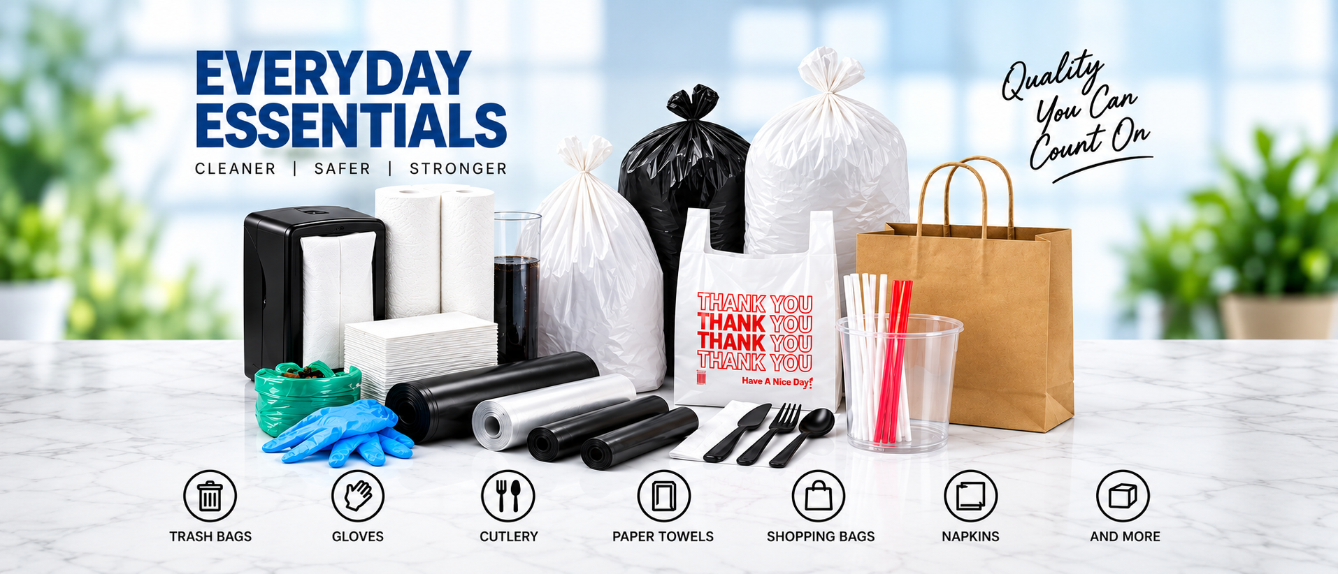 Everyday essentials — bags, gloves, cutlery, napkins