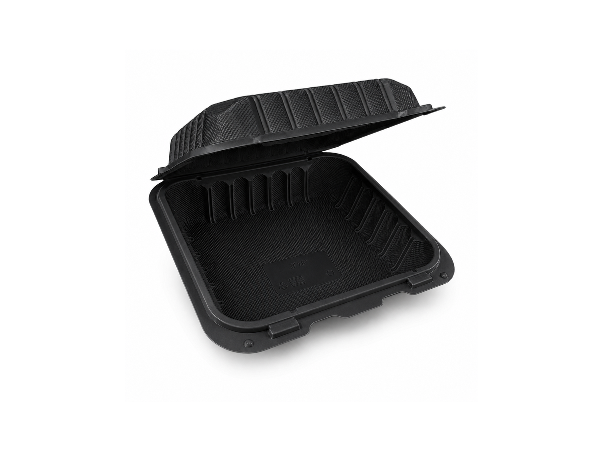 PP Hinged Clamshell 1-Compartment Black