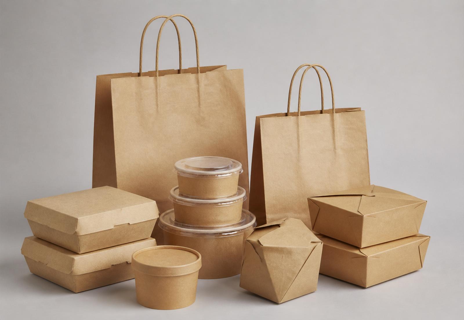 Kraft paper takeout bags and containers